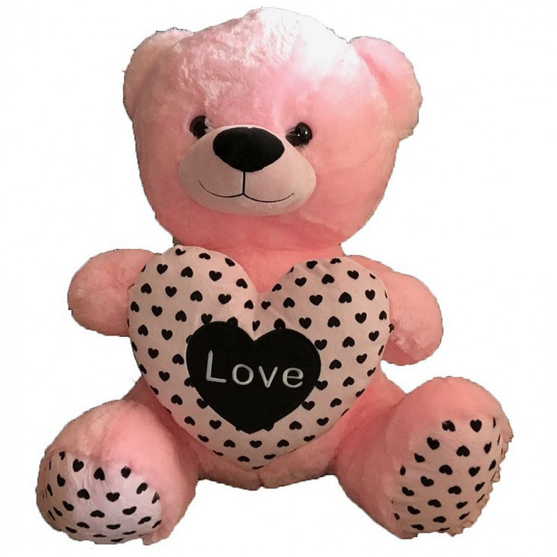 PELUCHE OURS ROSE COEUR 60 CM