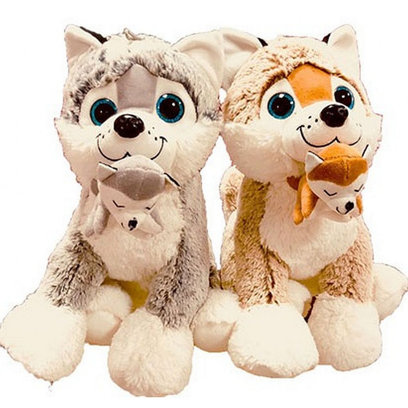 Peluche Husky Avec Son Bebe 30 Cm