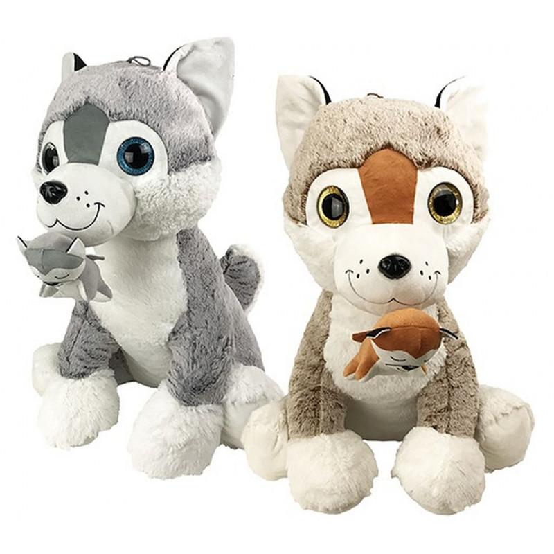 PELUCHE HUSKY AVEC SON BEBE 55 CM