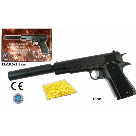 Pistolet 18cm + torche + silencieux + 18billes