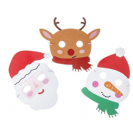 Masques De Noël En Mousse Pour Enfants - Lot De 6 (Père Noël, Renne, Bonhomme De Neige)